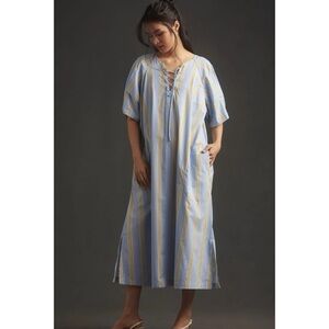 Anthropologie Maeve Puff Sleeve Striped Midi Dress